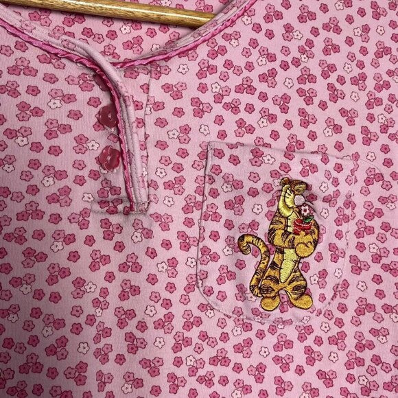 Disney Women's M Tigger Embroidered Pocket Tee Pink Cutesy Floral Lounge Pajama - Picture 2 of 5
